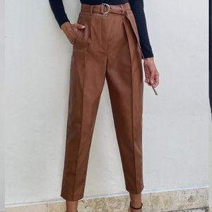Babaton- Vegan Leather Trouser Pant - Cognac